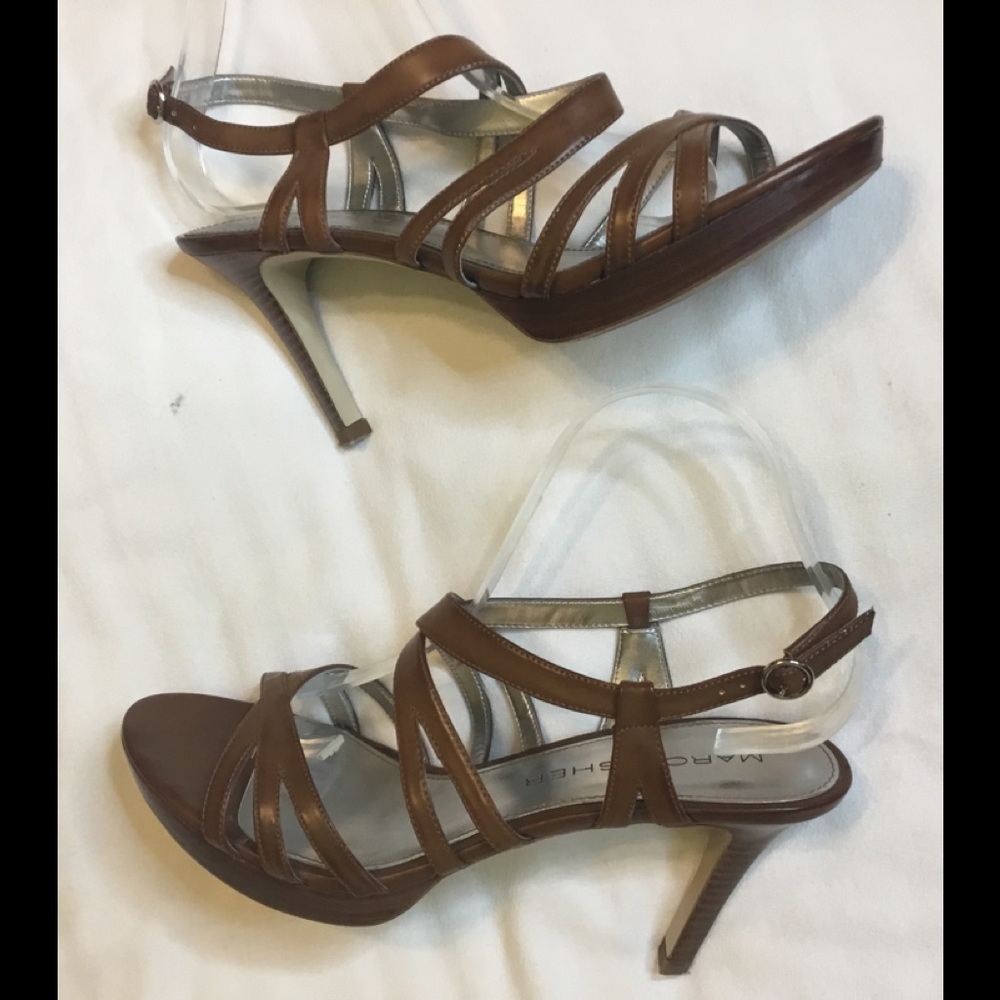 Marc Fisher 9.5M Brown Leather High Heel Sandals